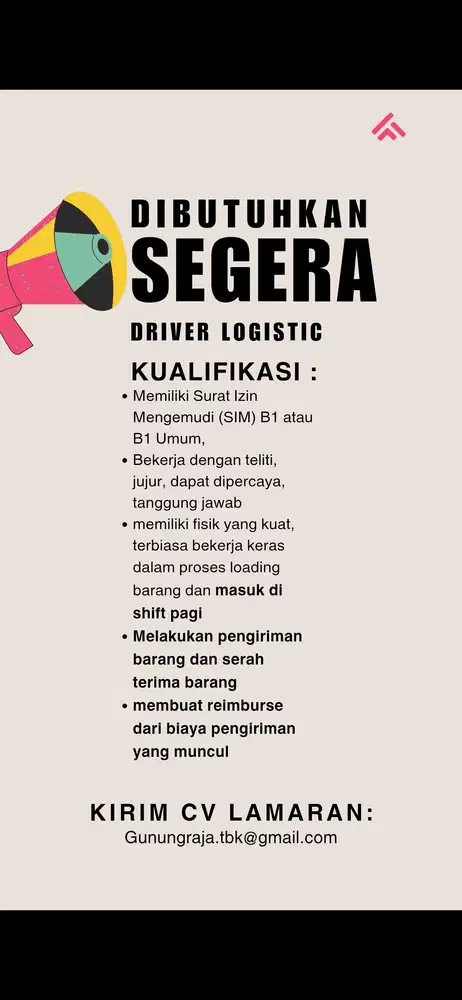 Dibutuhkan Driver Logistic