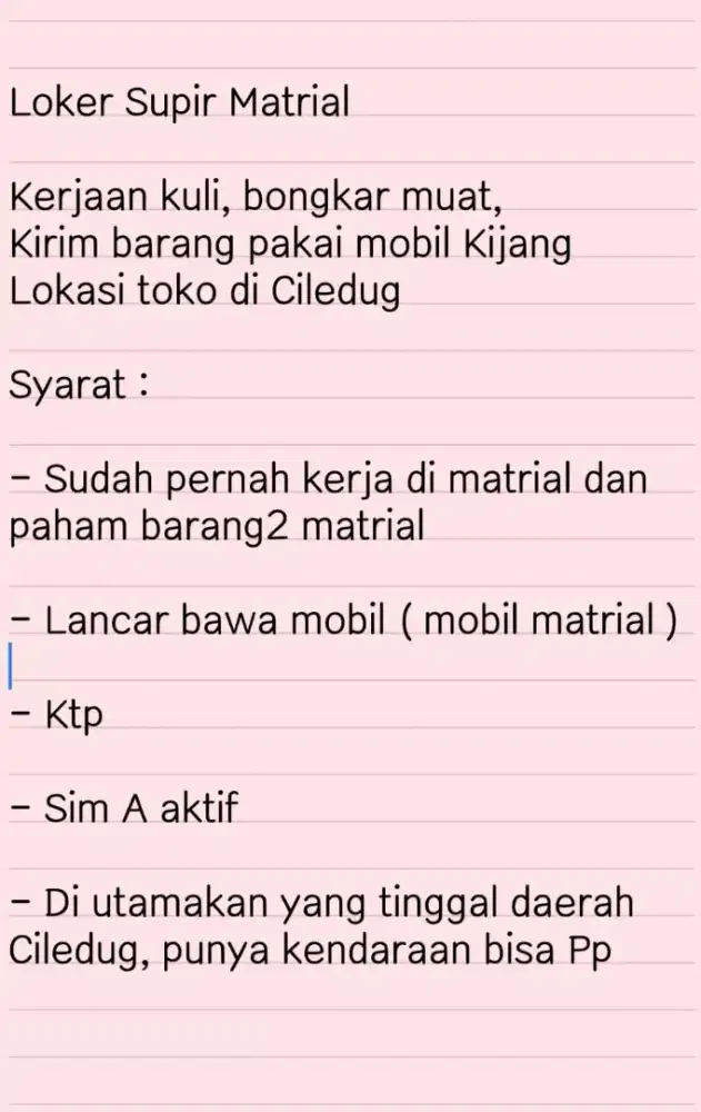 Supir rangkap kuli toko bangunan