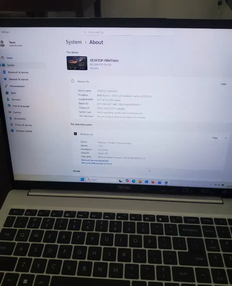 Laptop Tecno Megabook K16SDA