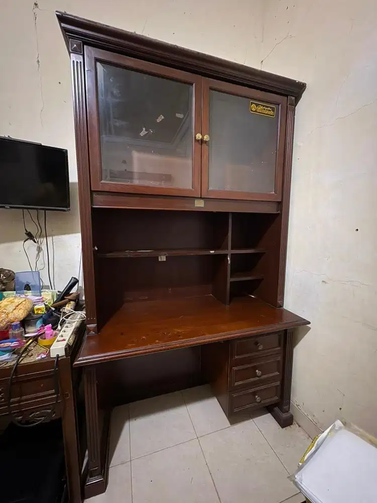 Meja Belajar Kayu Jati Kaca