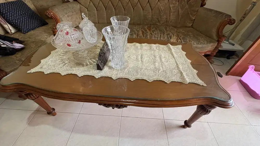 Meja Ruang Tamu Kayu Jati Kaca