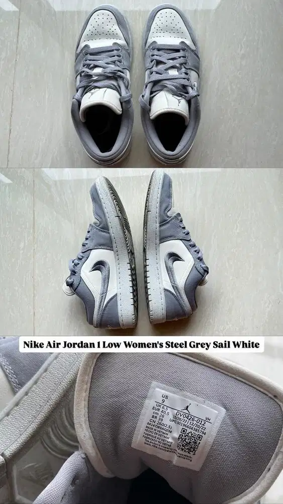 Nike air jordan 1 low woman's steel grey seil white