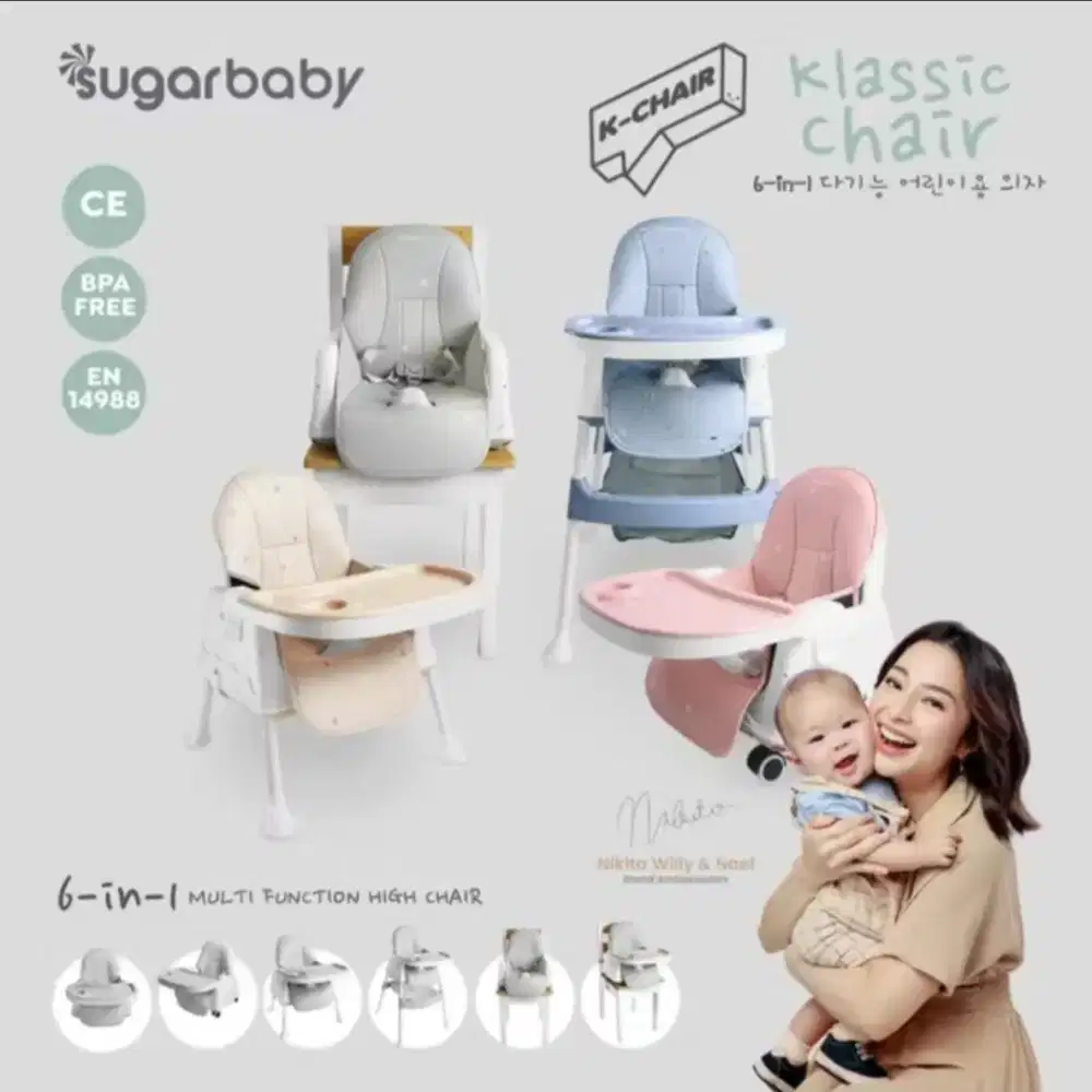 (NEW) SugarBaby K Chair 6in1 Warna Pink / Kursi Makan Baby Multifungsi