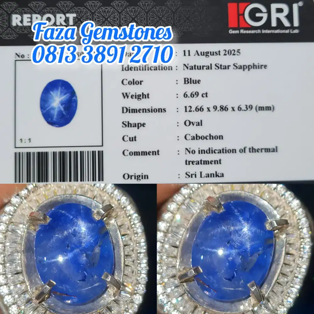 Unheated Blue Star Sapphire Srilanka, Tinta birunya enak , Body Glass