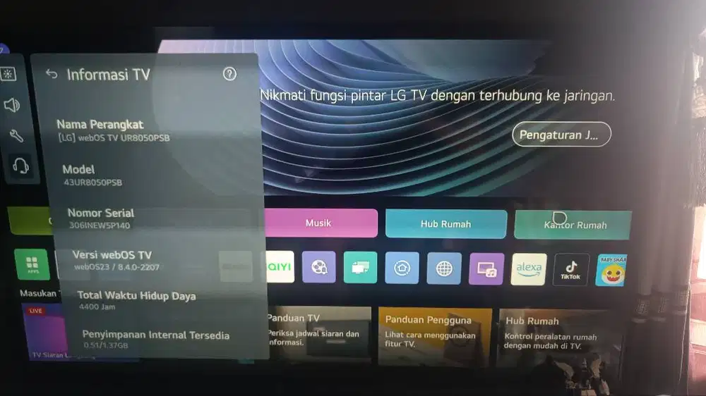 TV LG Model43UR8050PSB 4K UHR AI, 1.5 Tahun