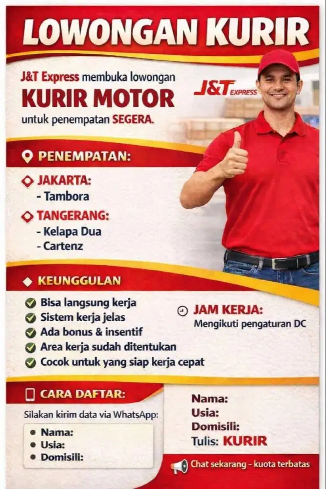 Langsung Kerja! Lowongan - Kurir Motor.