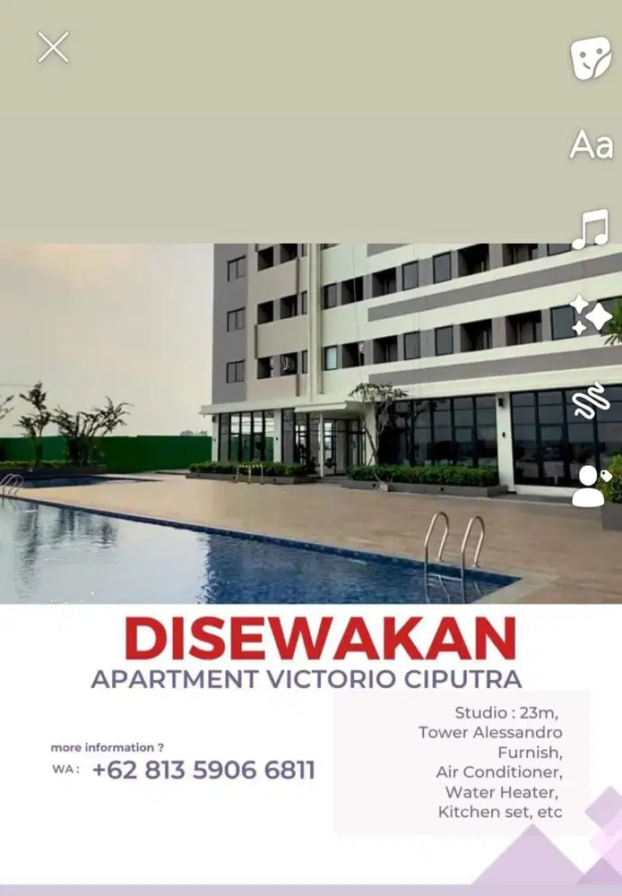 Disewakan apartment studio surabaya barat