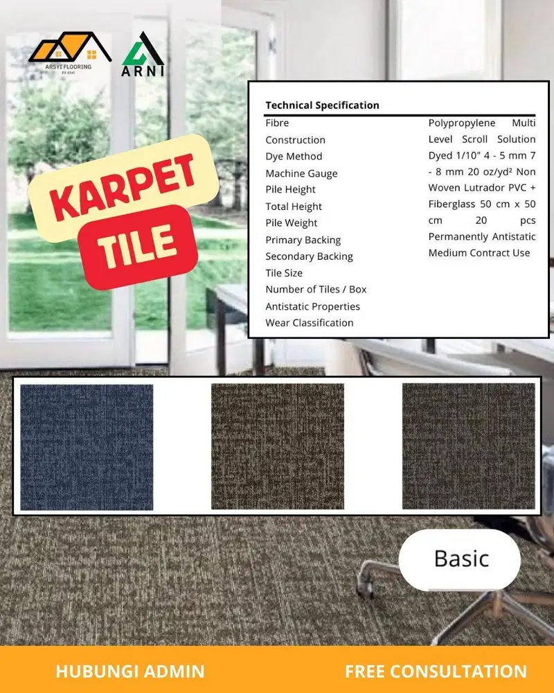 Karpet tile Basic|karpet office mewah 50cm x 50cm anti slip