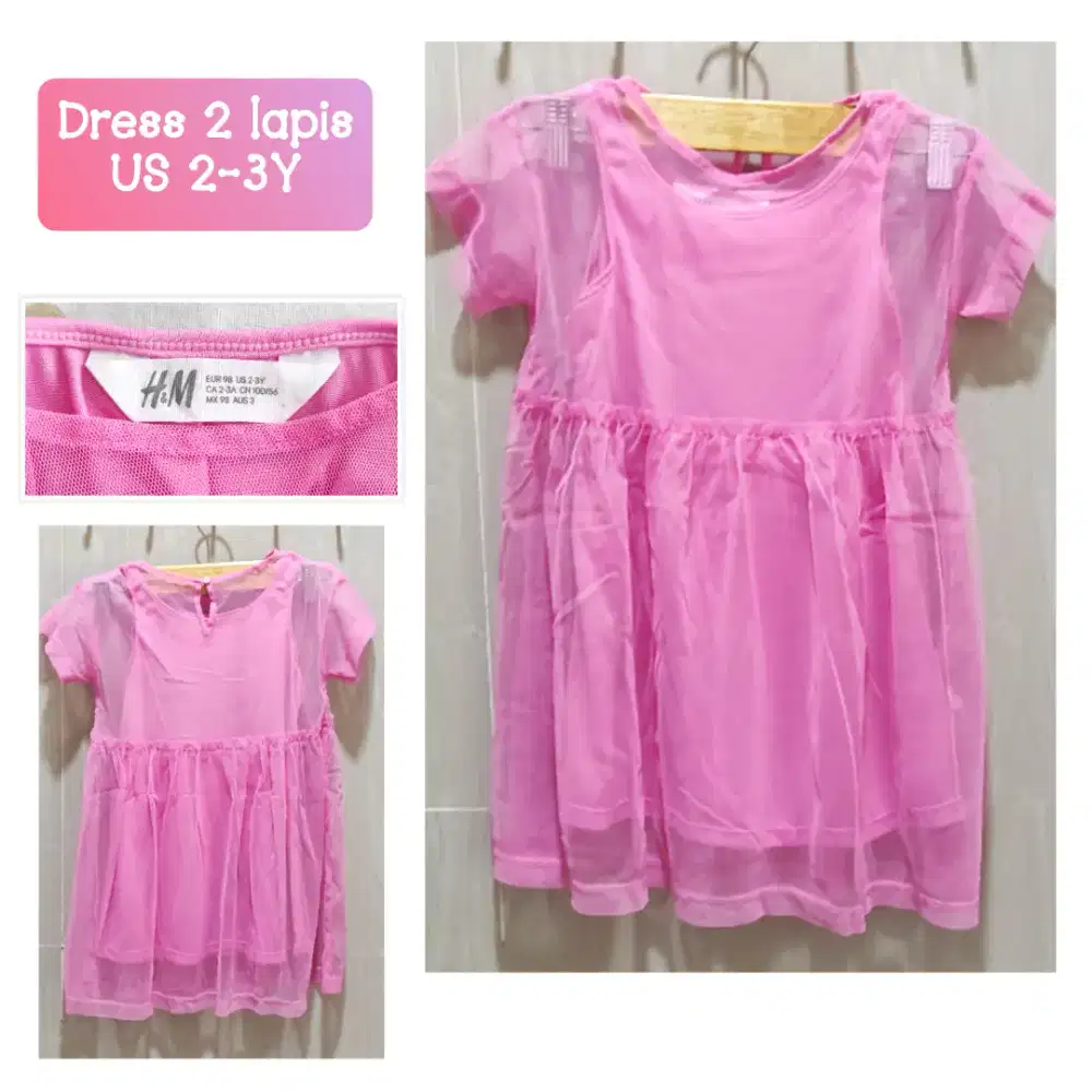 Dress H&M 2 lapis usia 2-3 thn like new, preloved
