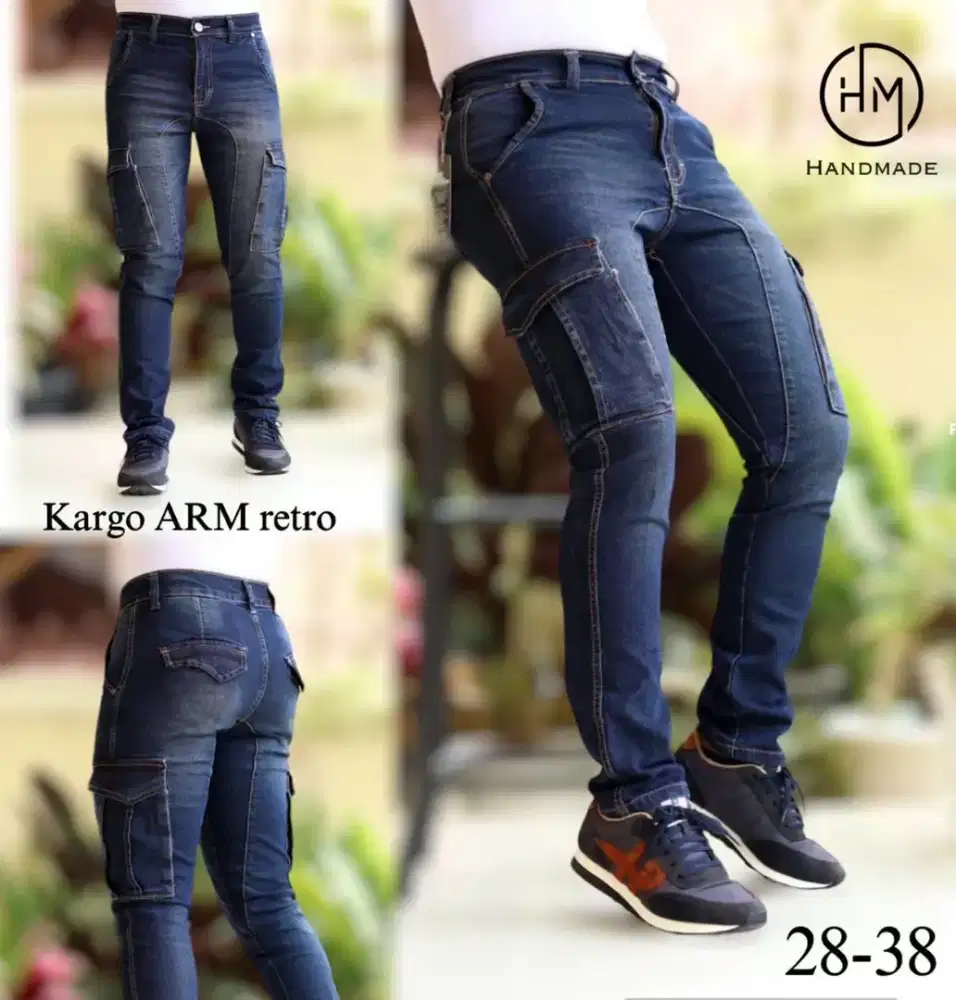 Celana Jeans Cargo Arman Saku lebar size 28-40
