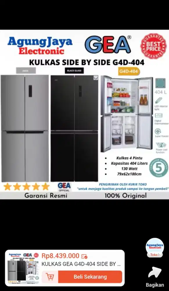 Juql kulkas GEA G4D 404 side by side 4 pintu silver