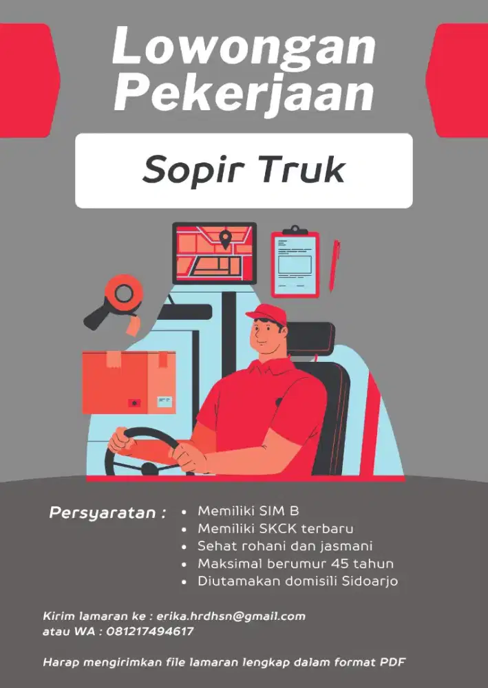 Dibutuhkan Sopir Truk SIM B1 Domisili Sidoarjo
