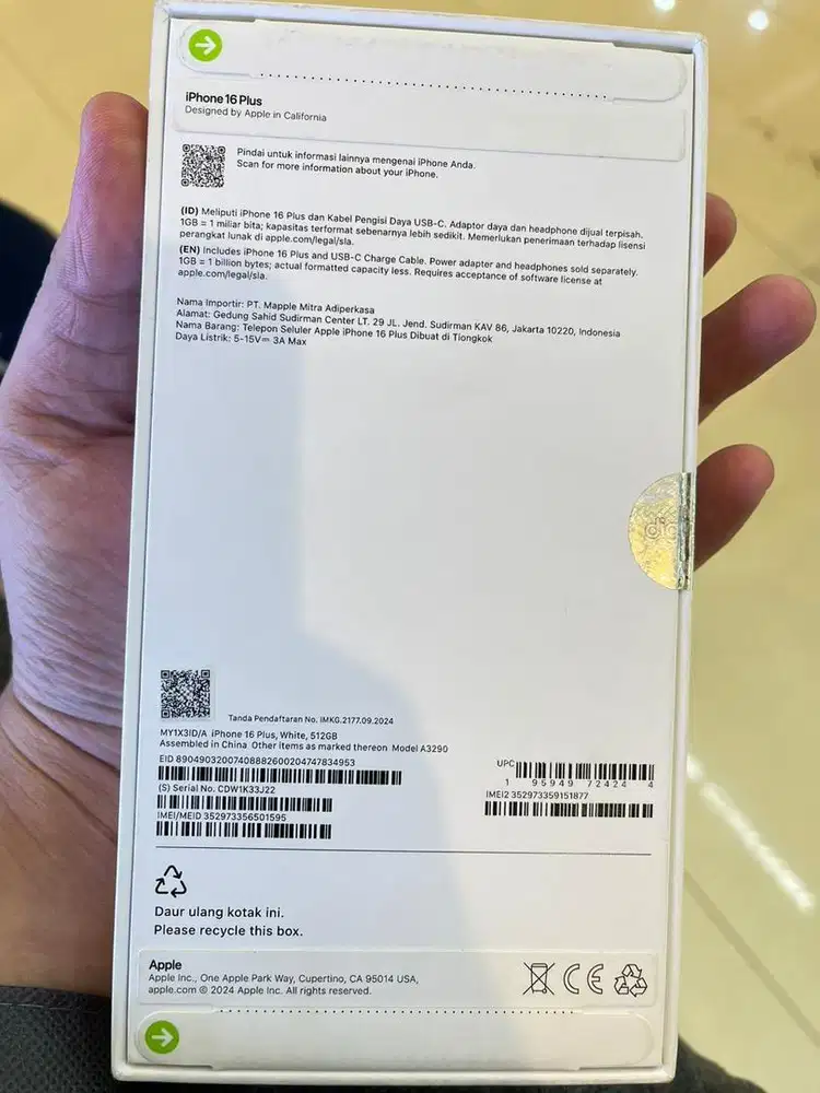 iphone 16 plus garansi resmi 512GB white