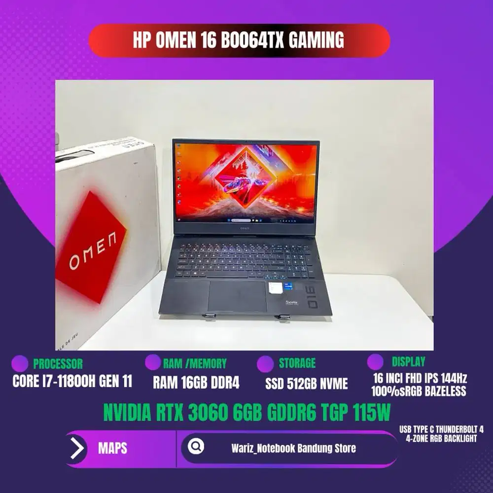 HP OMEN 16 B0064TX CORE I7-11800H NVIDIA RTX 3060 6GB RAM 16GB SSD 512
