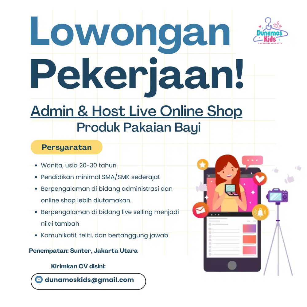 Lowongan Kerja Staff Admin & Host Live Online Shop