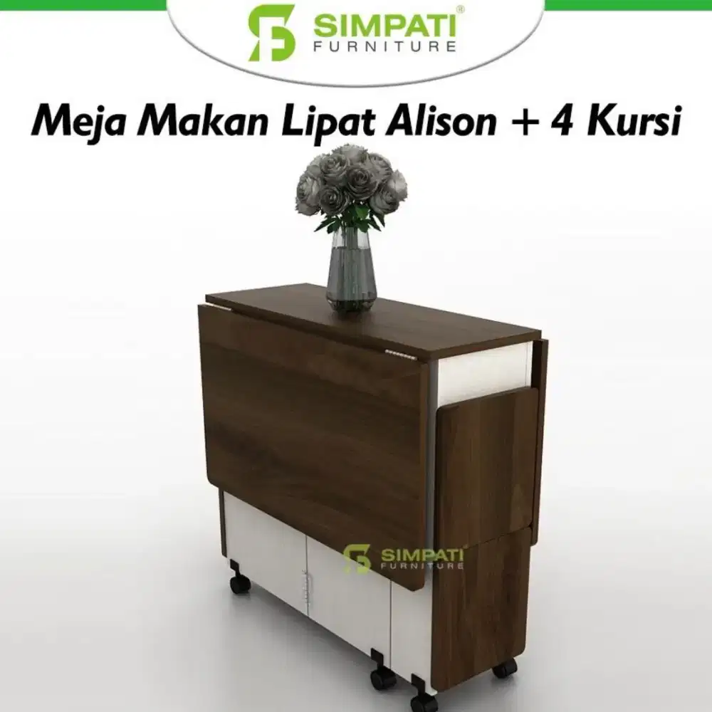 Meja Makan Lipat Minimalis + 4 Kursi | Hemat Ruang