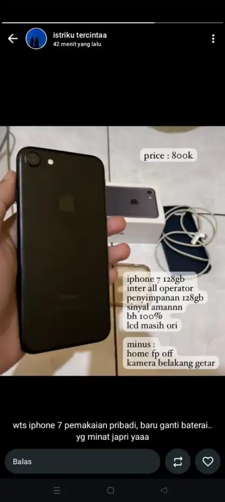 Iphone 7 128 fullset no adaptor