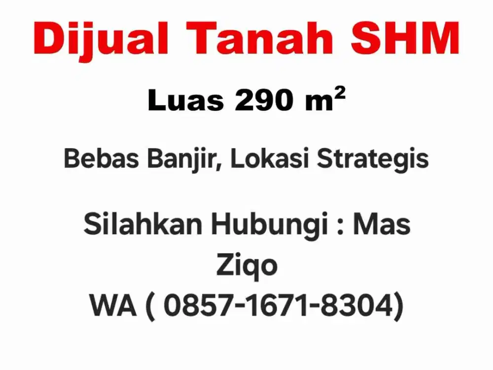 DI JUAL TANAH MURAH LUAS TANAH 290m HARGA 4 JUTA PER METER LOKASI STRATEGIS