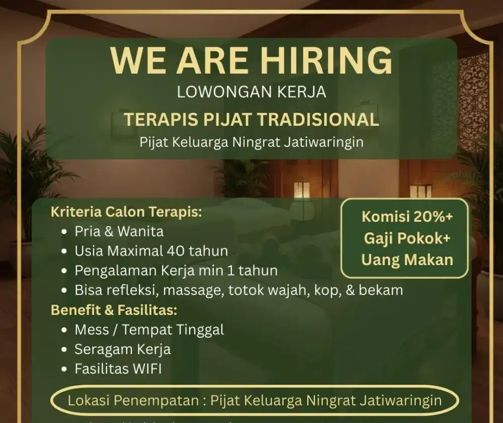 Lowongan therapis Spa