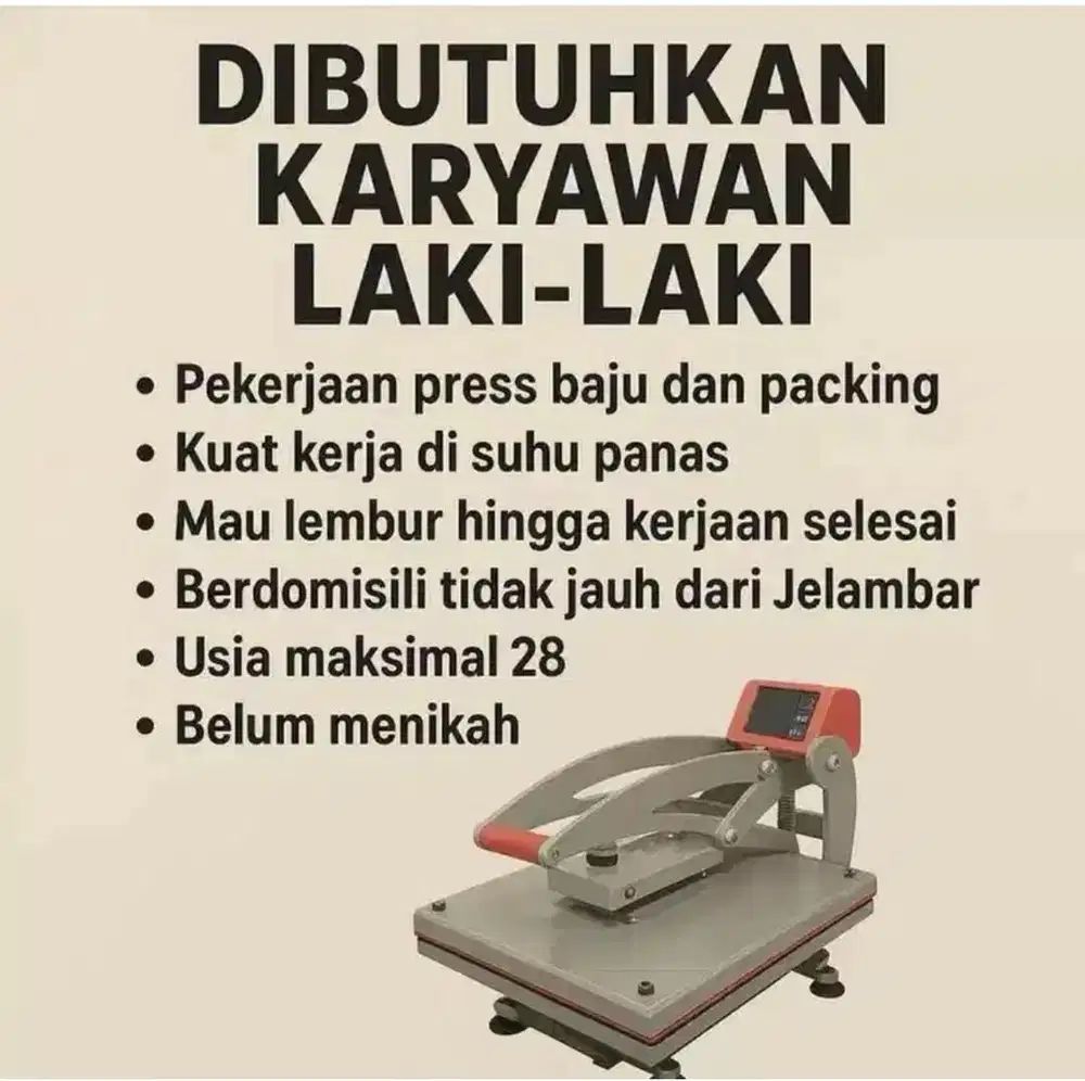 DIBUTUHKAN KARYAWAN LAKI LAKI