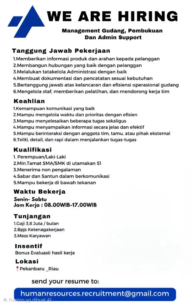 Loker gratis Pekanbaru
