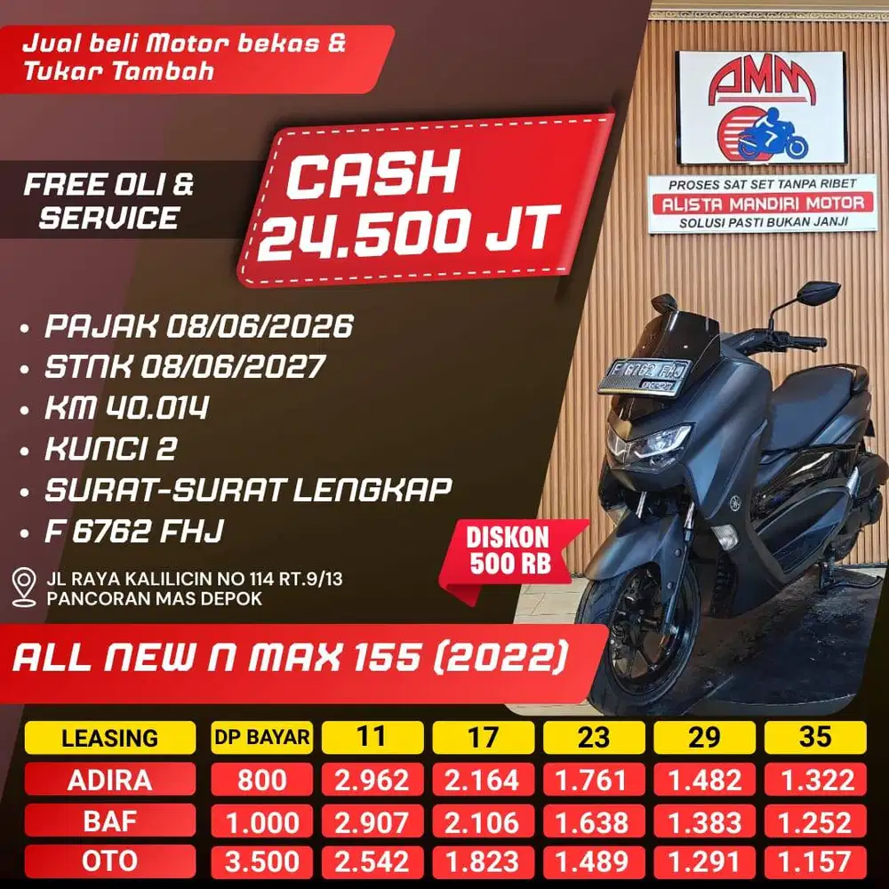 ALL NEW N MAX 155 2022 PAJAK HIDUP KUNCI 2 DP 800 CC 0% KREDIVO GOPAY
