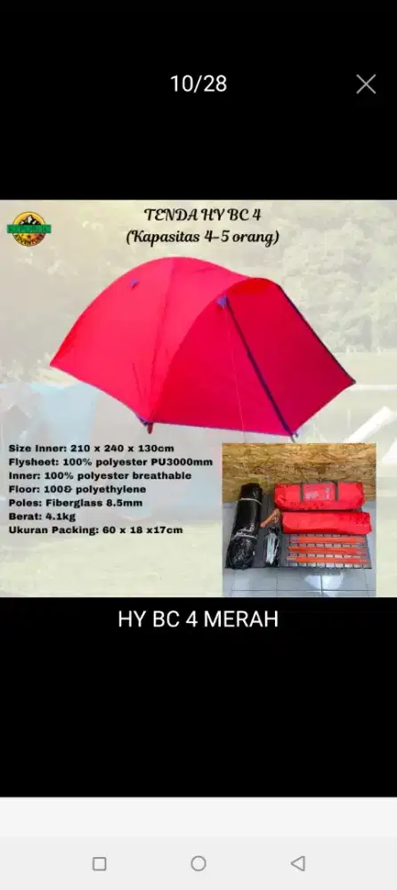 Tenda HY 4 Person Merah New