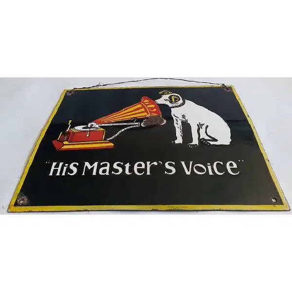 Vintage Original iklan enamel tebal Gramaphone  HIS MASTER'S VOICE