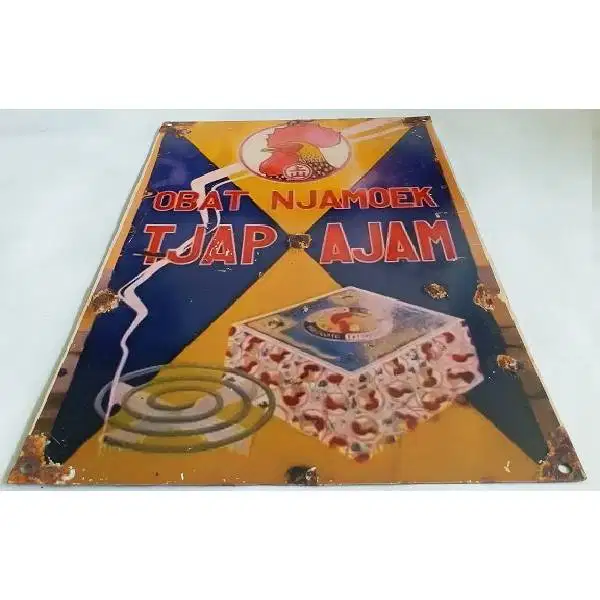 Vintage iklan enamel repro tebal OBAT NJAMOEK TJAP AJAM Era kolonial s