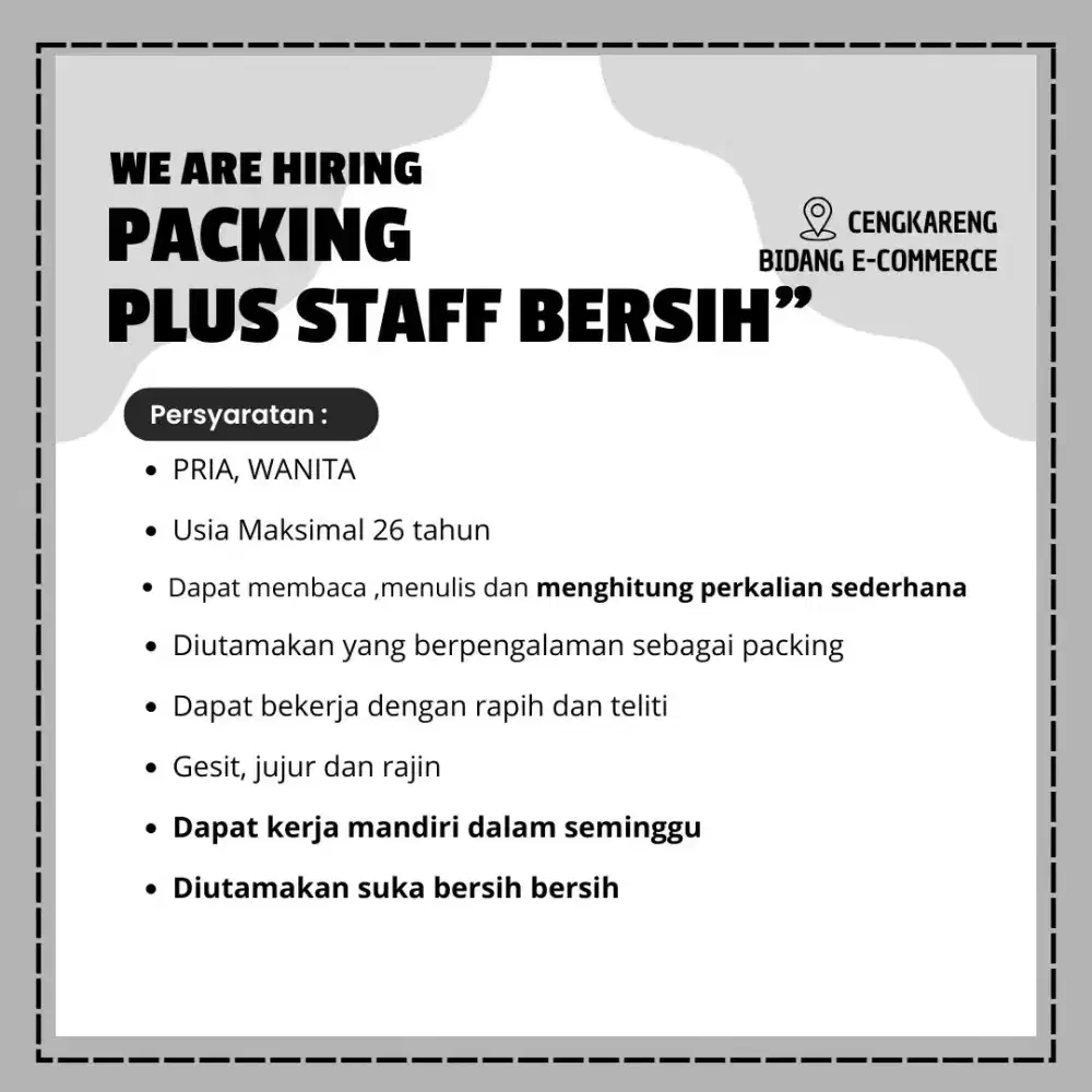 Dibutuhkan segera staff pengemasan