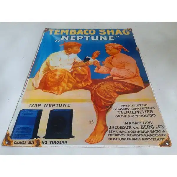 Vintage iklan enamel MINOEM SELAMANJA TEMBACO SHAG NEPTUNE Era kolonia