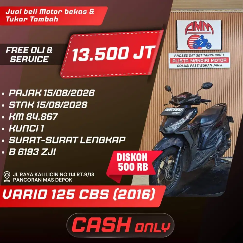 VARIO 125 CBS 2016 PAJAK HIDUP CC 0% KREDIVO TOKPED SPAYLATER INDODANA