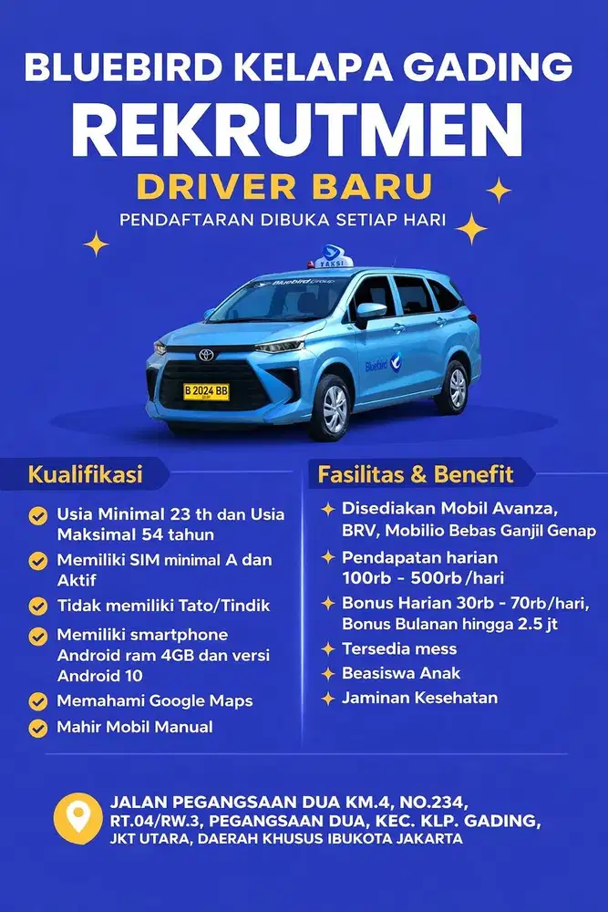 LOWONGAN KERJA DRIVER BLUEBIRD [ TERSEDIA MESS ]