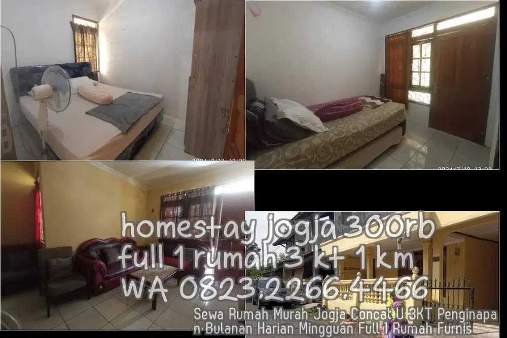 Sewa Rumah Murah Jogja Concat U 3KT Penginapan Bulanan Harian Mingguan