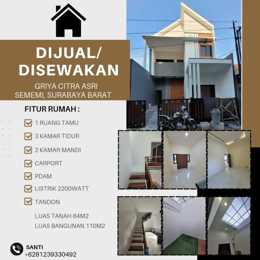 Dijual Cepat / Disewakan Rumah Baru 2024 Griya Citra Asri Surabaya