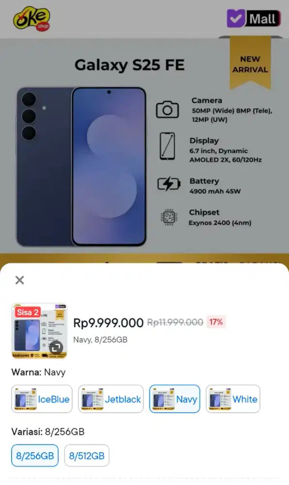 Dijual hp Samsung S25 FE 5G baru Masi segel