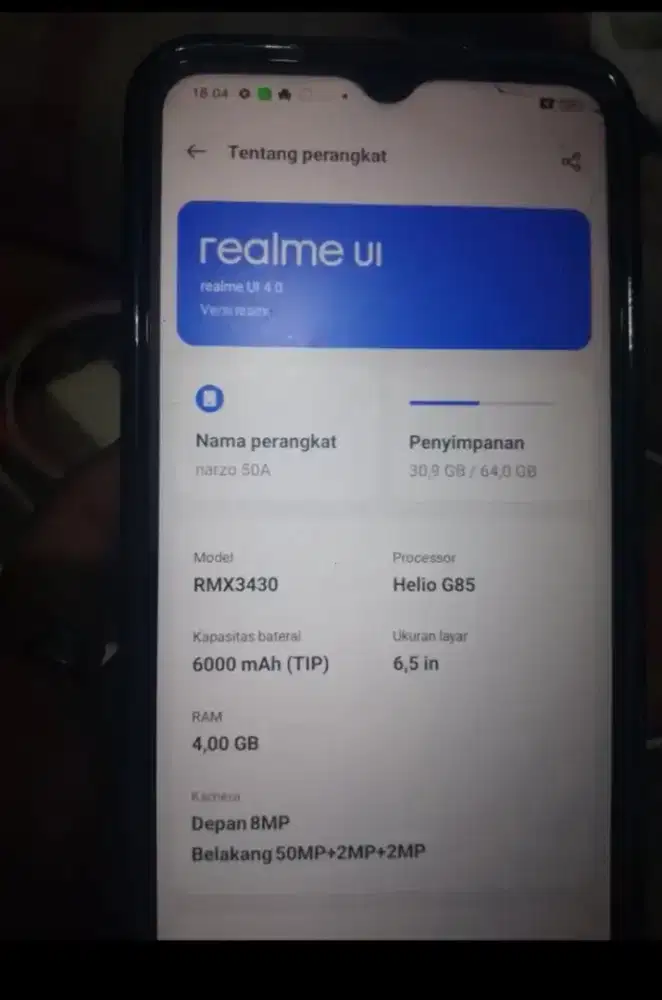 Jual hp realme narzo 50a ram 4 minus sesuai foto 600net