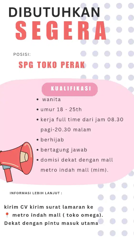 Dicari segera spg toko perak