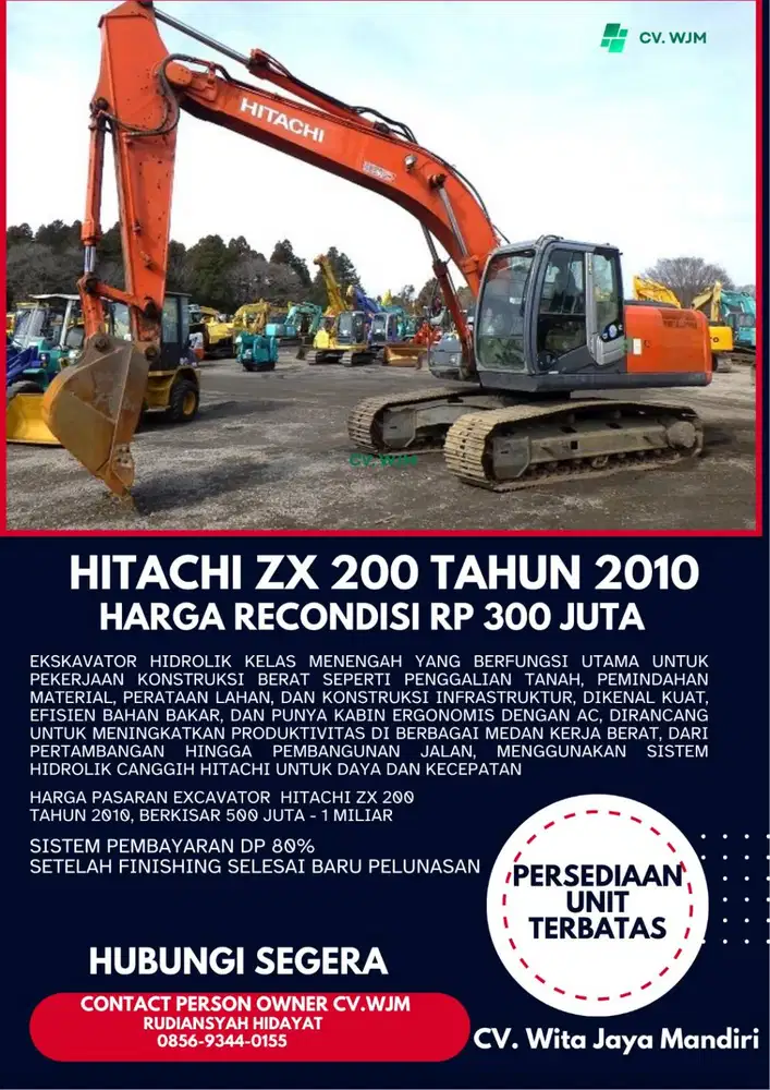 Excavator second Hitachi ZX 200 tahun 2010
