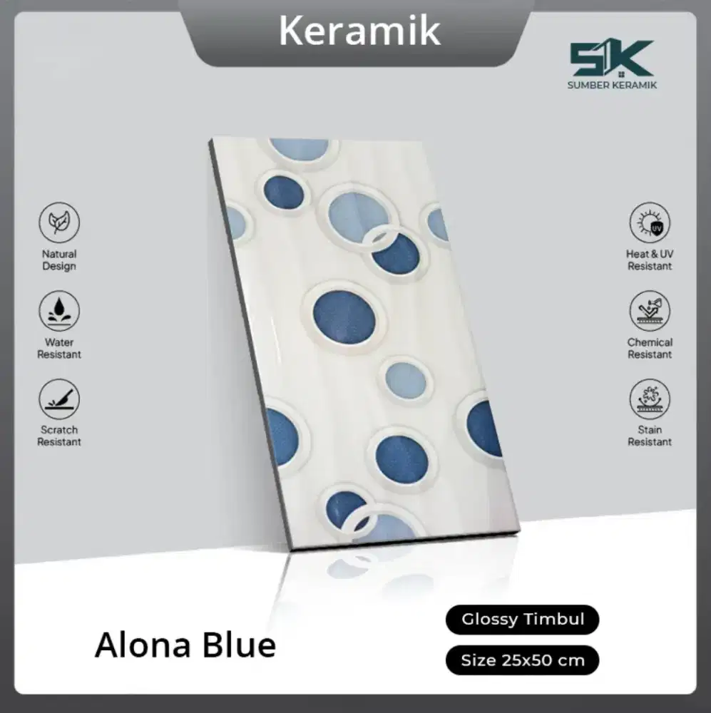 Keramik dinding 25x50 glossy timbul alona blue