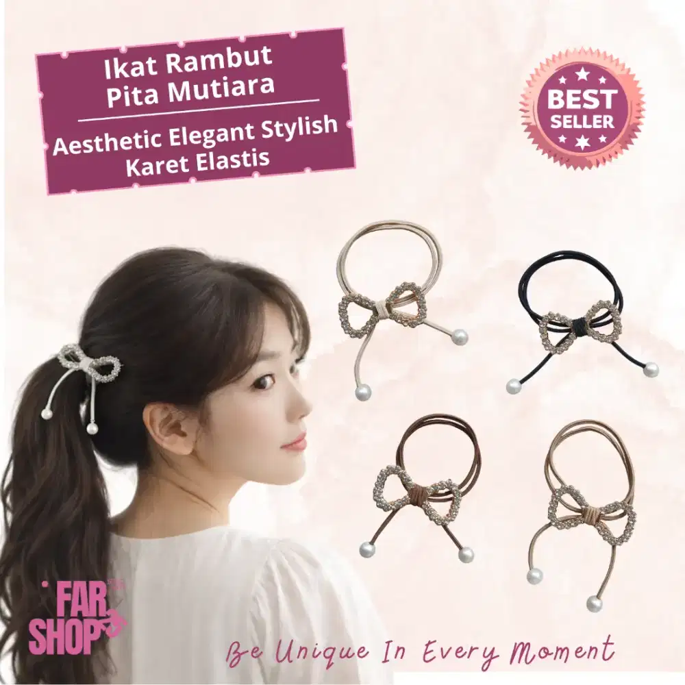 Ikat Rambut Karet Pita Mutiara Murah Aesthetic Elegan Stylish