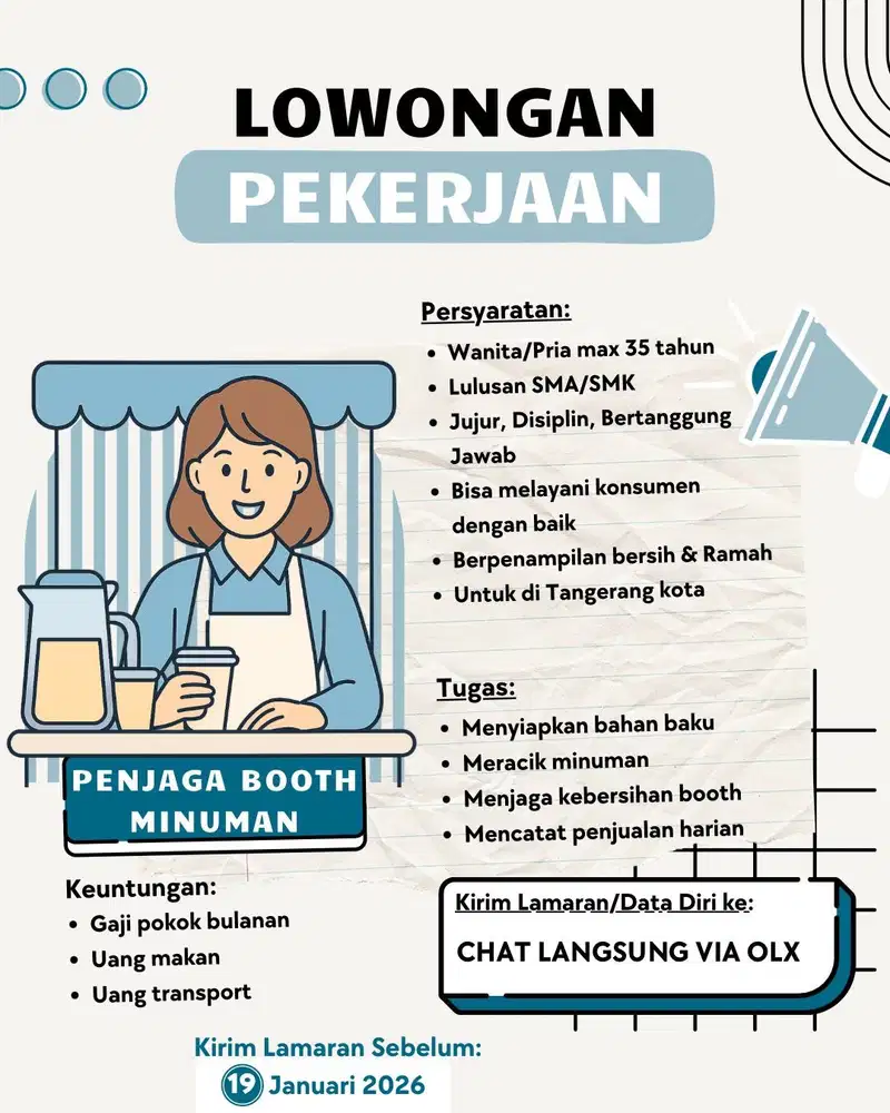 LOWONGAN KERJA PENJAGA BOOTH MINUMAN
