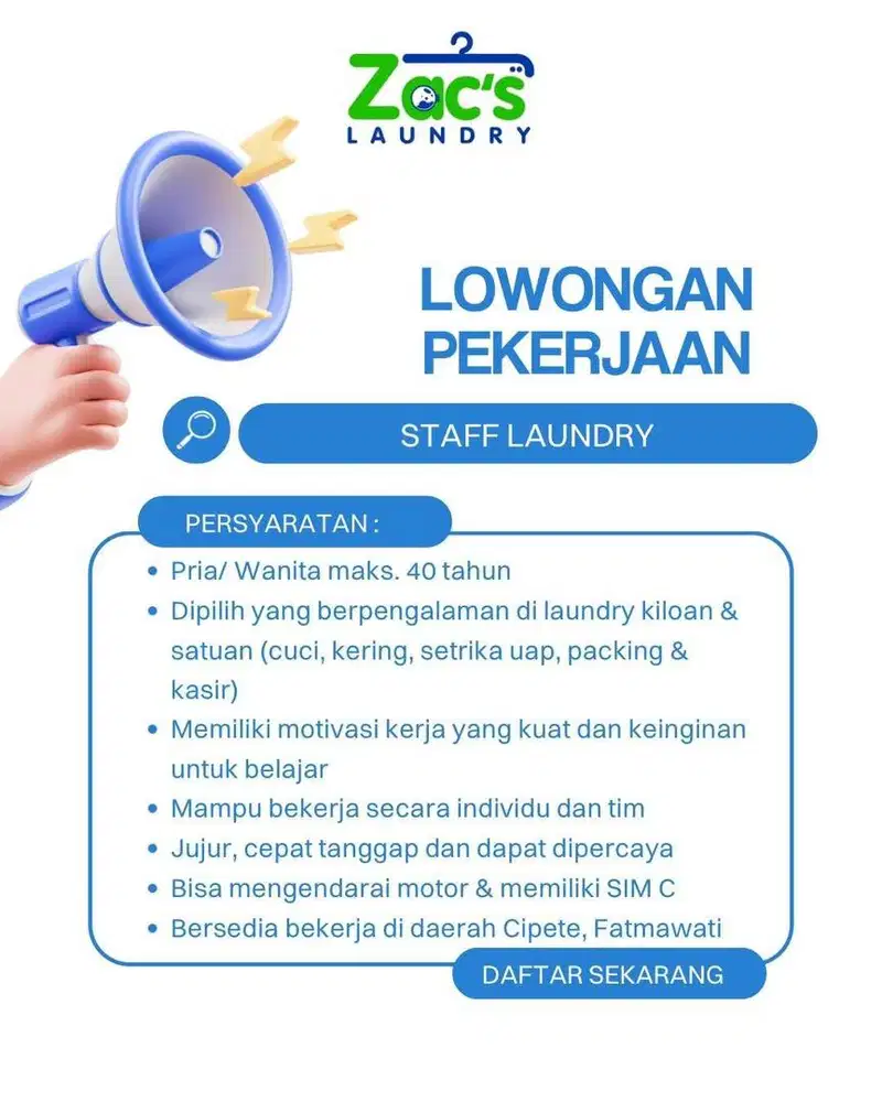 [HANYA UTK YANG SERIUS] LOWONGAN - Staff Laundry + Kurir