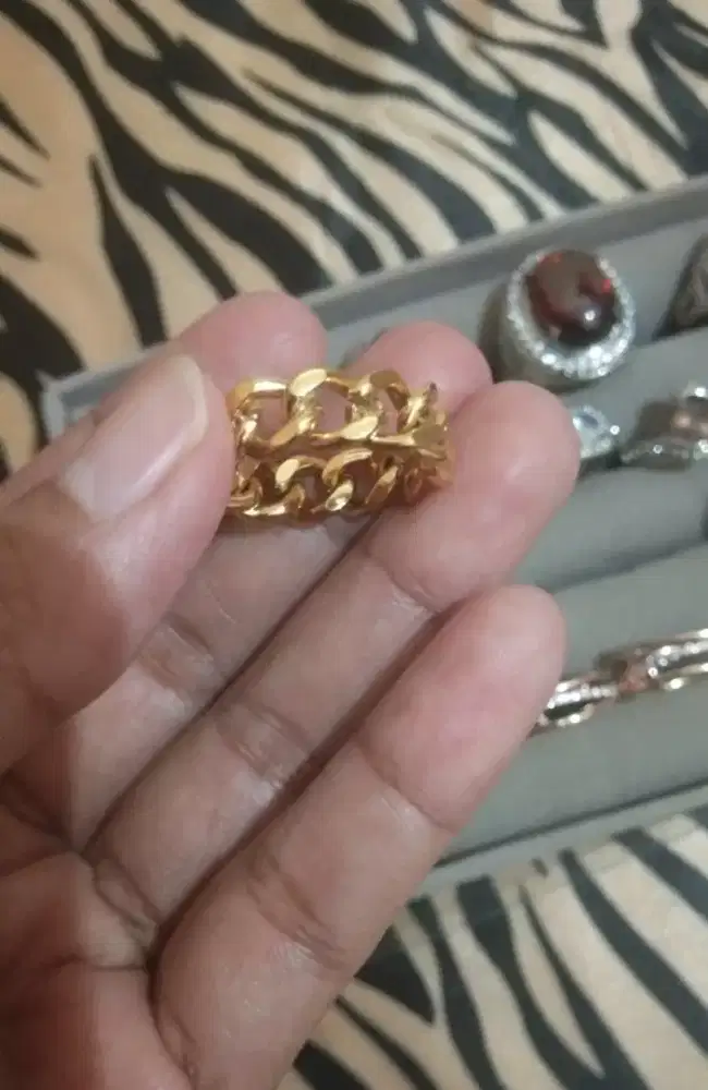 Cincin sisik naga size 7 Gold Baru Titanium 316L Plated gold 18k