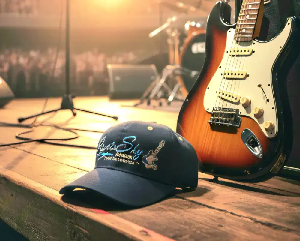 Topi Logo Pesawat Jet dan Gitar Fender Otto Original Second Warna Navy