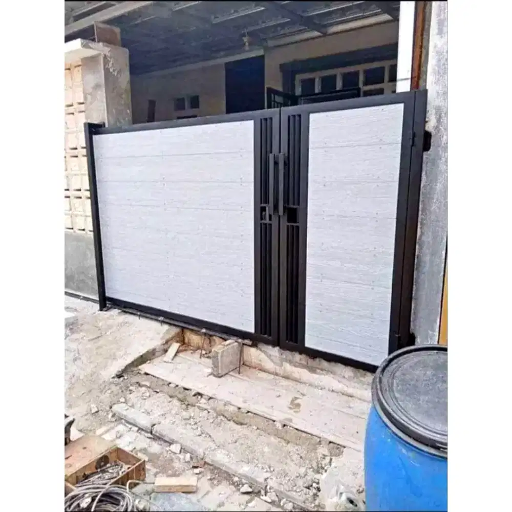 Pagar garasi bahan full grc rangka besi holo galvanis