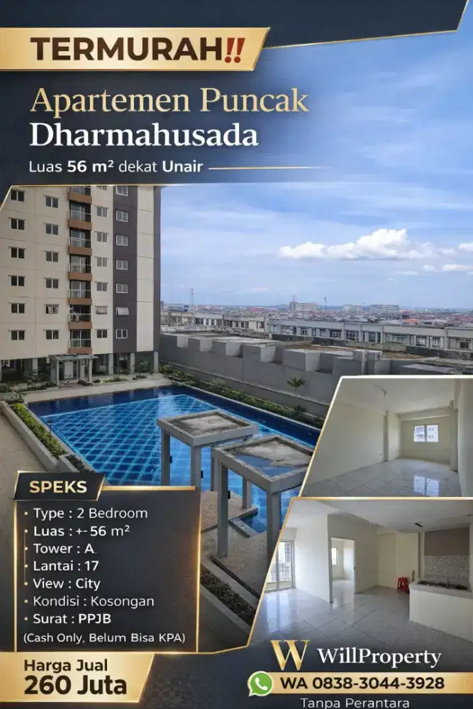 Puncak Dharmahusada 2BR (56m²) Kosongan dekat Unair ITS Kenjeran Merr