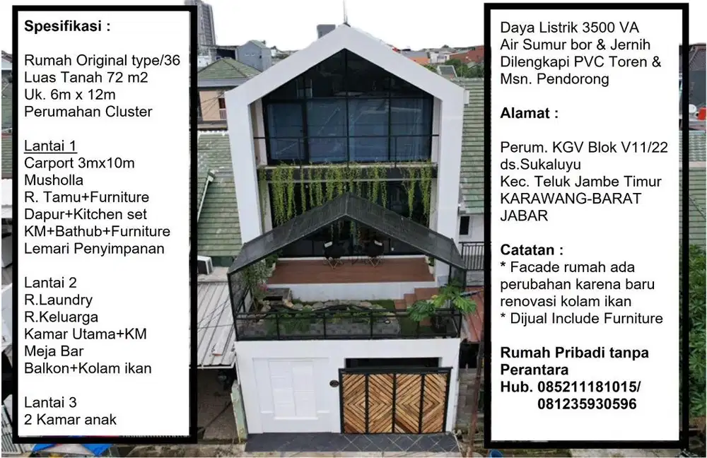 Dijual Rumah 3 lantai di tengah kota Karawang