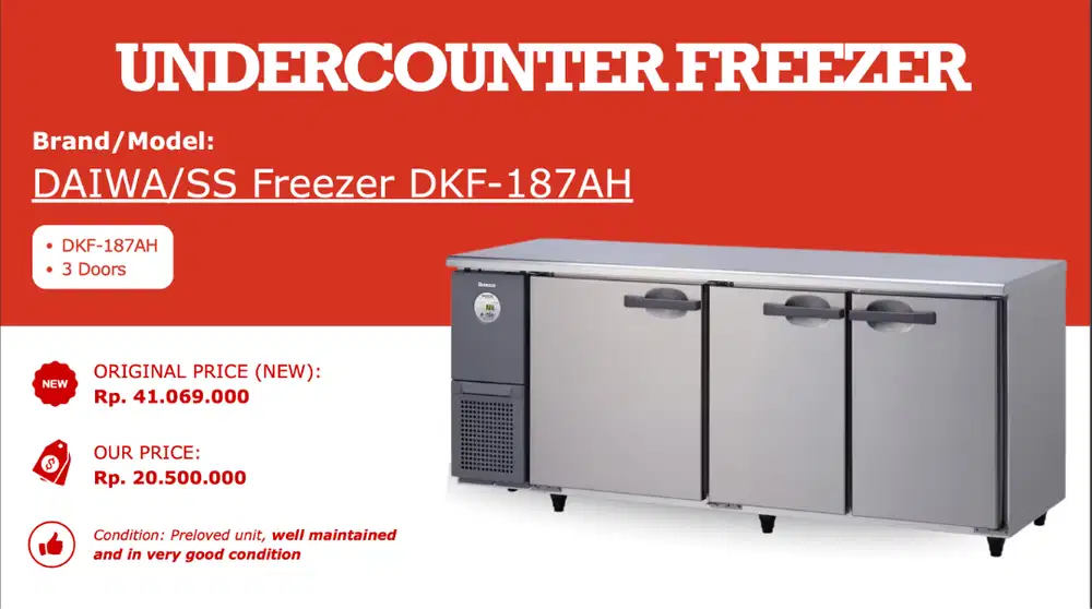 Daiwa Undercounter SS Freezer DKF 187 AH