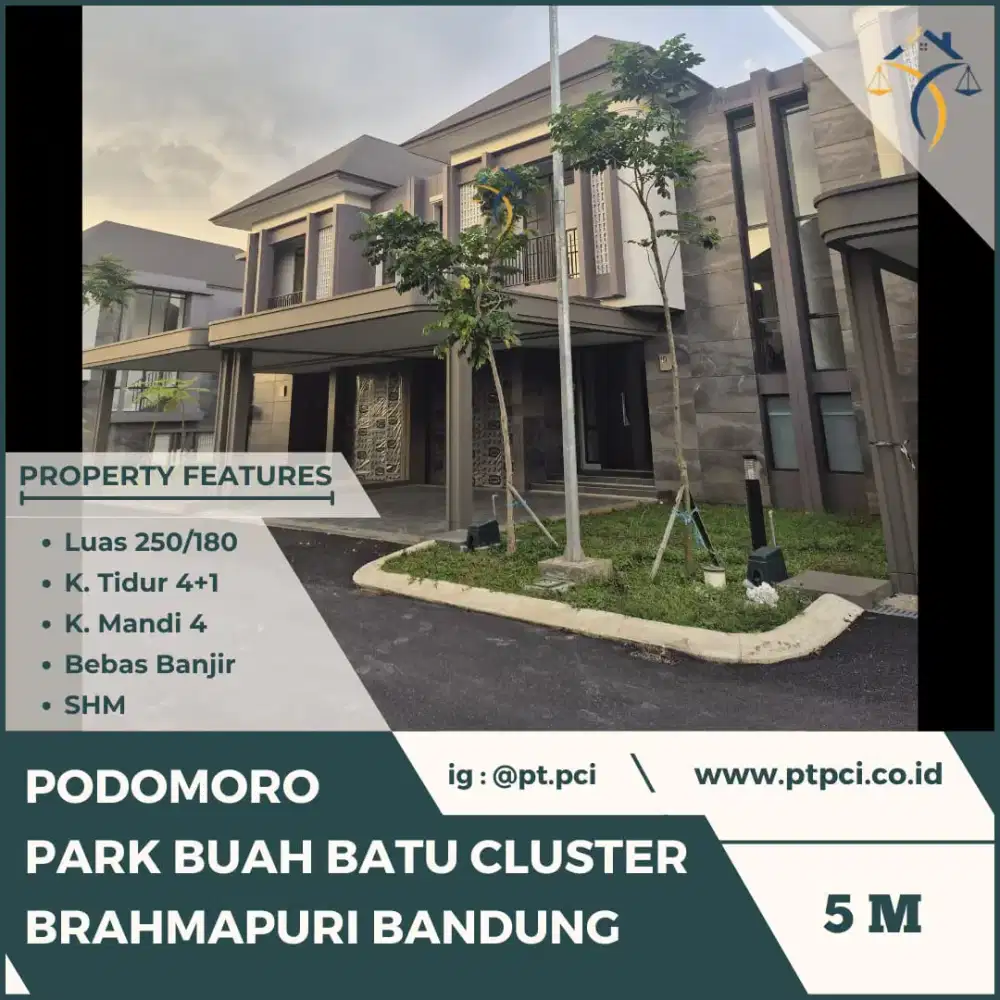 DIJUAL RUMAH DI PODOMORO PARK BUAH BATU CLUSTER BRAHMAPURI BANDUNG